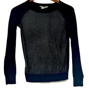 BCBG Generation Black, silver mesh sweater size xs knit lightweight cozy casual